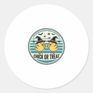 Retro Kuiken Of Behandeling Halloween Kuikens Ontw Ronde Sticker