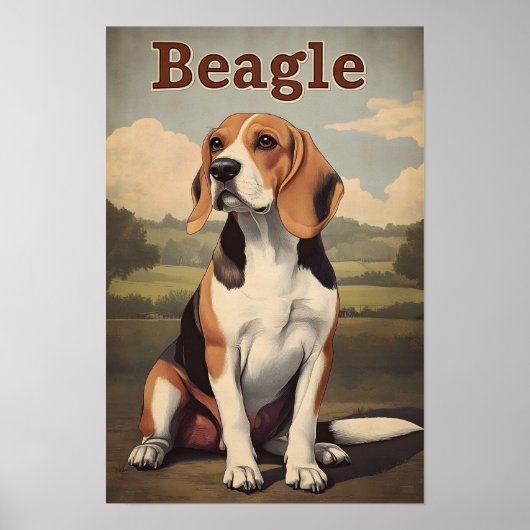 Retro Kunst Beagle Hond Poster (Voorkant)