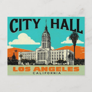 Retro Kunst van het Stadhuis van Los Angeles Briefkaart