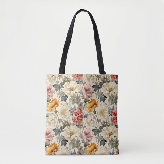 retro kunstpatroon Dusty Floral Tote Bag (Voorkant)