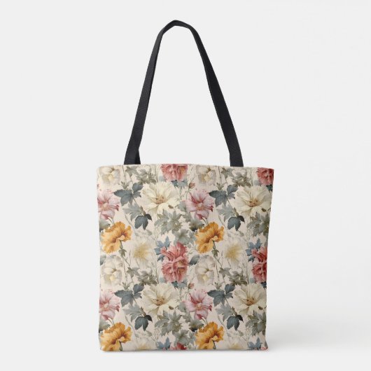 retro kunstpatroon Dusty Floral Tote Bag (Achterkant)