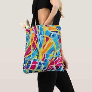  retro kunstwerk Blauw Roze Trendy abstract Tote Bag