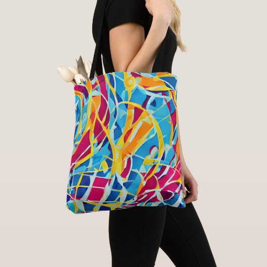 retro kunstwerk Blauw Roze Trendy abstract Tote Bag (Dichtbij)