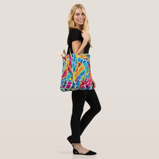  retro kunstwerk Blauw Roze Trendy abstract Tote Bag (Op model)