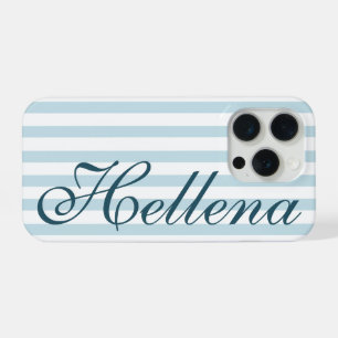 Retro Kust Blauw Witte Strepen Aangepaste Naam iPhone 15 Pro Case