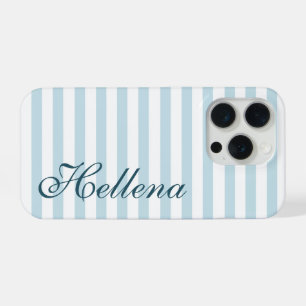Retro Kust Blauw Witte Strepen Aangepaste Naam iPhone 15 Pro Case