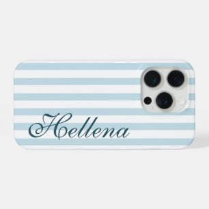 Retro Kust Blauw Witte Strepen Aangepaste Naam iPhone 15 Pro Case