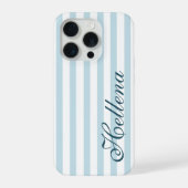 Retro Kust Blauw Witte Strepen Aangepaste Naam iPhone Hoesje (Achterkant)