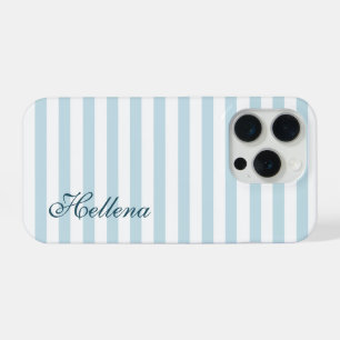 Retro Kust Blauw Witte Strepen Aangepaste Naam iPhone 15 Pro Case