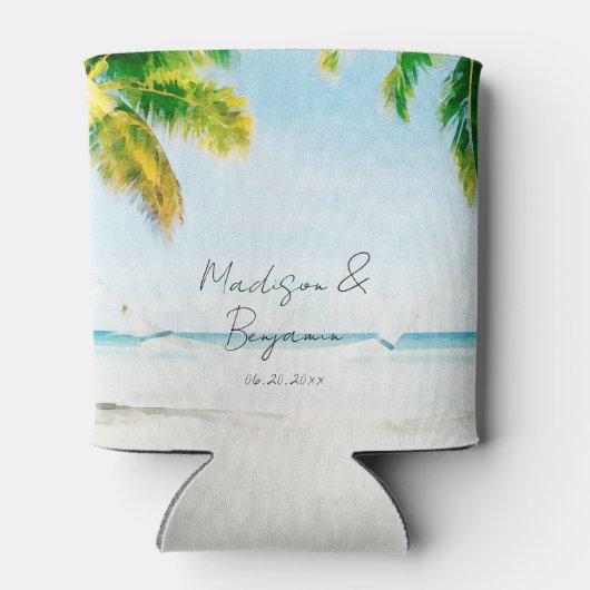 Retro Kust Tropisch Strand Trouwdag Persoonlijk Blikjeskoeler (Achterkant)