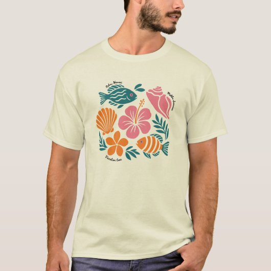 Retro Kust Zomer Eiland Paradijs T-shirt (Voorkant)