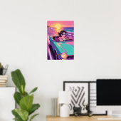 Retro Kustrit 90s Anime Zonsondergang Poster (Thuiskantoor)