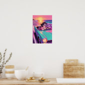 Retro Kustrit 90s Anime Zonsondergang Poster (Keuken)