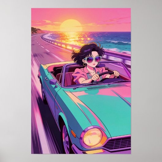 Retro Kustrit 90s Anime Zonsondergang Poster (Voorkant)