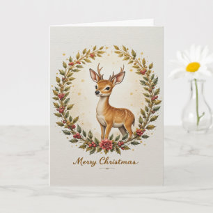 Retro Kute Bosrendier Krans Kerstmis Kaart