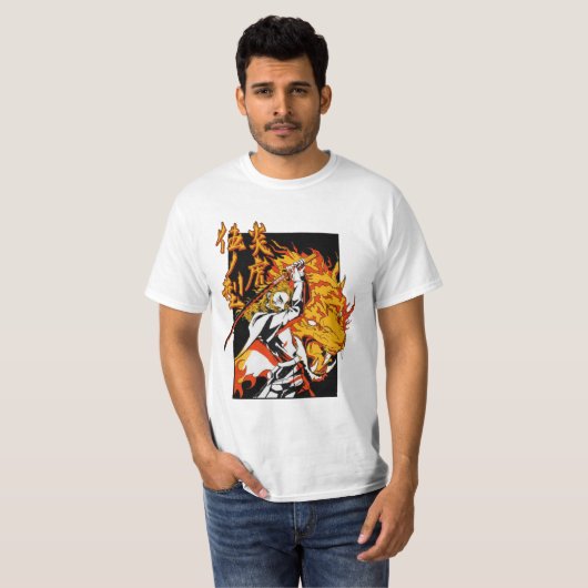 Retro kyojuro rengoku anime t-shirt (Voorkant volledig)