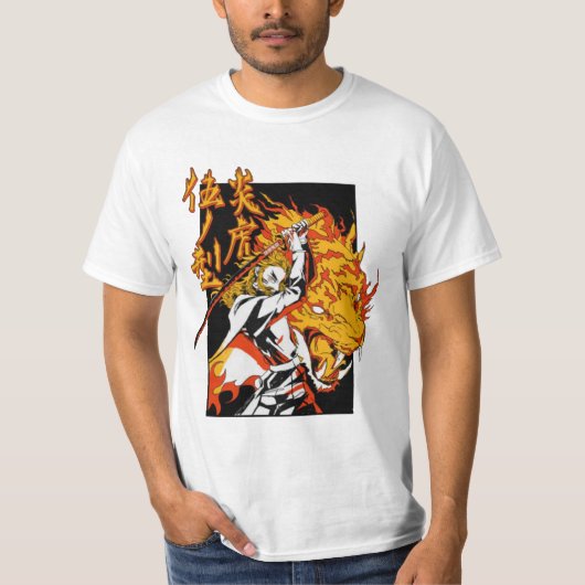 Retro kyojuro rengoku anime t-shirt (Voorkant)