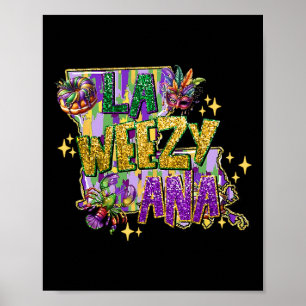 Retro La Weezy Louisiana Kaart Mardi Gras New Orle Poster