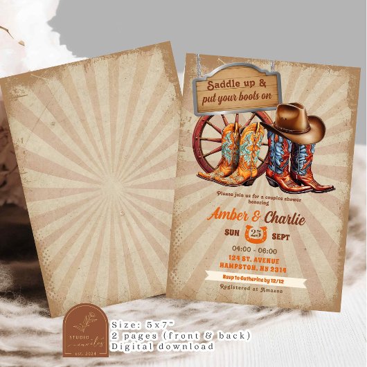 Retro  Laarzen Cowboy Couples Douche Kaart