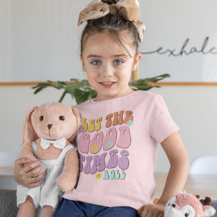 Retro Laat de goede tijden citeren Roze Geel rolle T-shirt