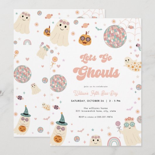 Retro laat gaan Ghouls Halloween verjaardag uitnod Kaart (Voorkant / Achterkant)