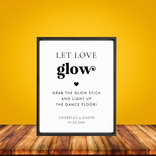 Retro Laat Liefde Glow Stick Dance Floor Trouwbord Poster