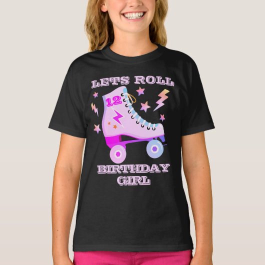 Retro laat Roll Roller Skating Neon Roze T-shirt (Voorkant)