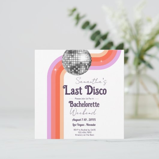 Retro Laatste Disco Bachelorette Feest Save The Date (Staand voorkant)