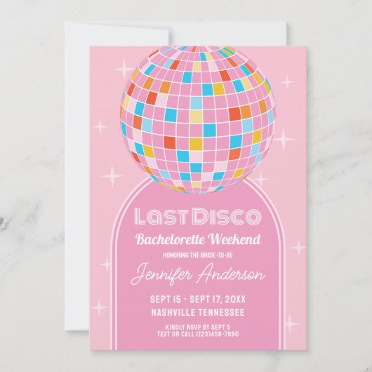 Retro Laatste Disco Pink Arch vrijgezellenweekend Kaart (Voorkant)