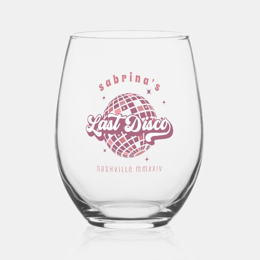 Retro laatste disco vrijgezellenfeest wijnglas zonder voet (Voorkant)
