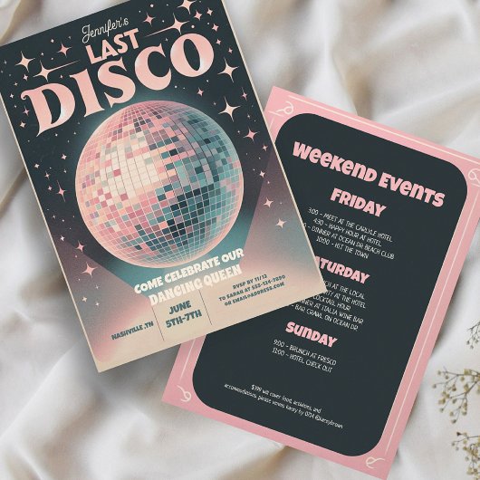 Retro laatste disco vrijgezellenweekend uitnodigin kaart