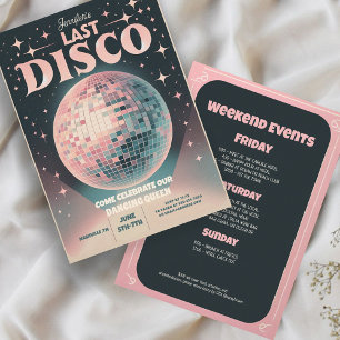 Retro laatste disco vrijgezellenweekend uitnodigin kaart