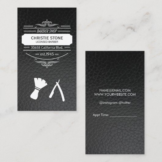 Retro Label Barber Blade en bard Leather (Voorkant / Achterkant)