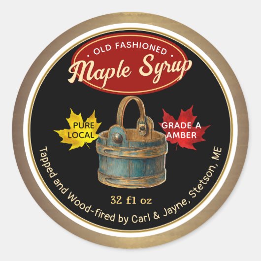 Retro Label ouderwetse esdoornsiroop met emmer (Voorkant)