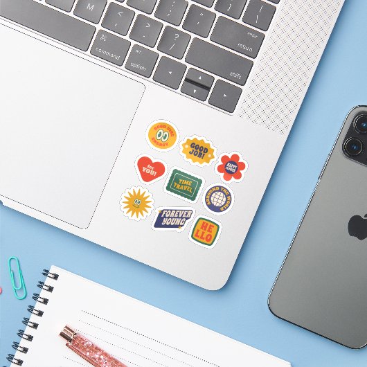 Retro label sticker set (Laptop met iPhone)