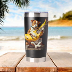 Retro Labrador-hond speelt akoestische gitaar Bana Geïsoleerde Drinkbeker