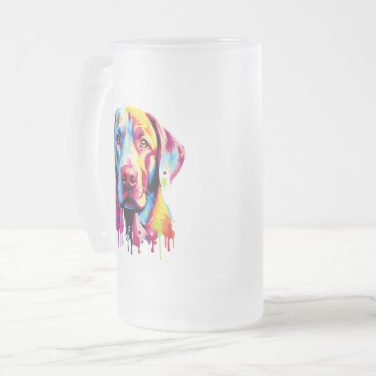 Retro Labrador Retriever Pop Art Kleurrijke Hond Matglas Bierpul (Voorkant links)