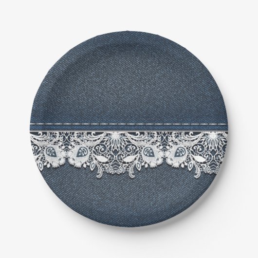 Retro Lace en Denim Texture Papieren Bordje (Voorkant)