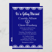 Retro Lace Royal Blauw & Wit Huwelijk Kaart (Voorkant / Achterkant)