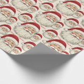  retro lachende kerstman gezicht cadeaupapier (Hoek)