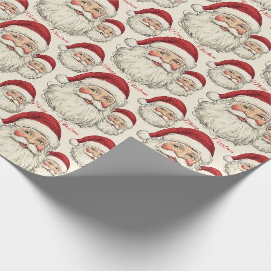  retro lachende kerstman gezicht cadeaupapier (Hoek)