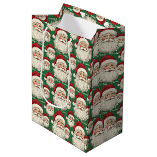  retro lachende kerstman gezicht groen medium cadeauzakje