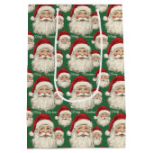  retro lachende kerstman gezicht groen medium cadeauzakje (Achterkant)