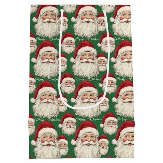  retro lachende kerstman gezicht groen medium cadeauzakje (Achterkant)