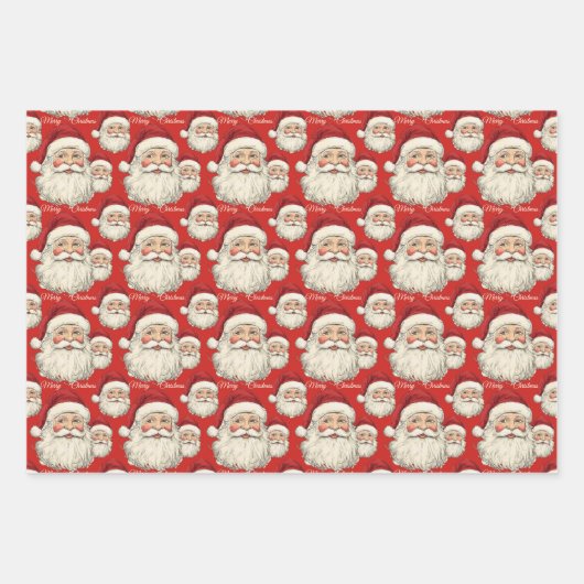  retro lachende kerstman gezicht inpakpapier vel (Voorkant 3)