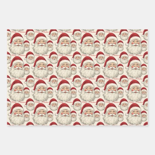 retro lachende kerstman gezicht inpakpapier vel (Voorkant)