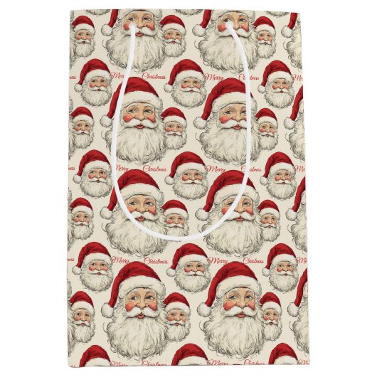  retro lachende kerstman gezicht medium cadeauzakje (Voorkant)