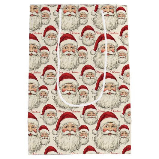 retro lachende kerstman gezicht medium cadeauzakje (Achterkant)