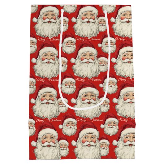  retro lachende kerstman gezicht rood medium cadeauzakje (Achterkant)