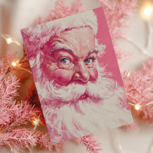 Retro Lachende Kerstman Roze Vintage Kerstmis Briefkaart